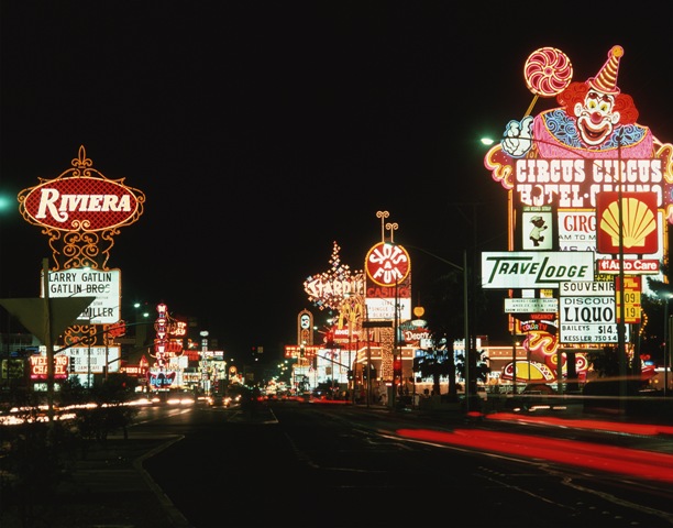 Las-Vegas street signs lit up at night