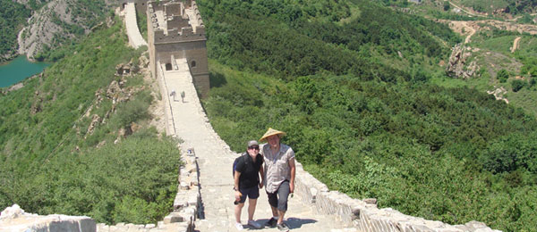 Couple posing on the Great Wall of China