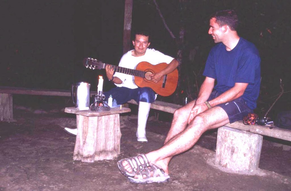 playing the guitar in the amazonian jungle